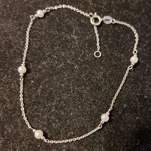 Sterling silver faux pearl delicate ankle bracelet